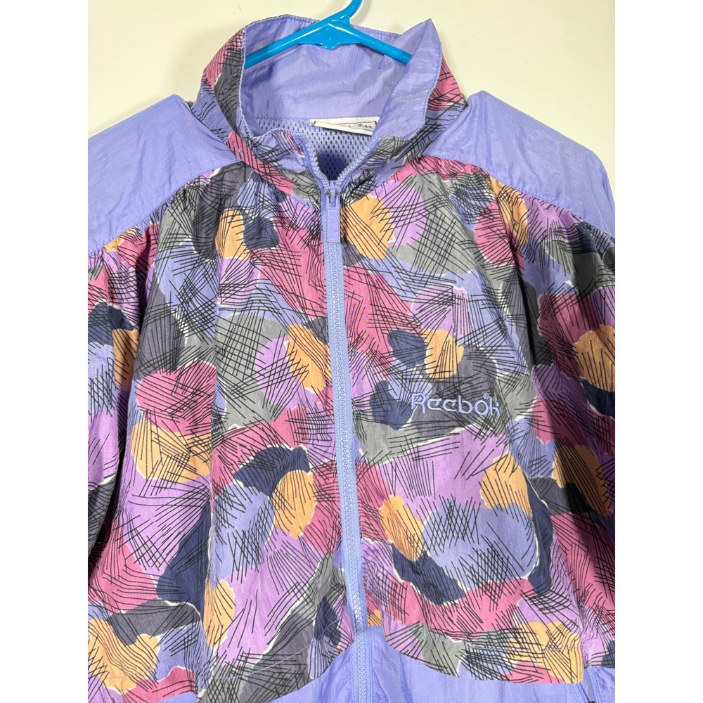 Vintage Reebok Womens Purple Abstract Print Full Zip Windbreaker Jacket Small - Picture 2 of 7